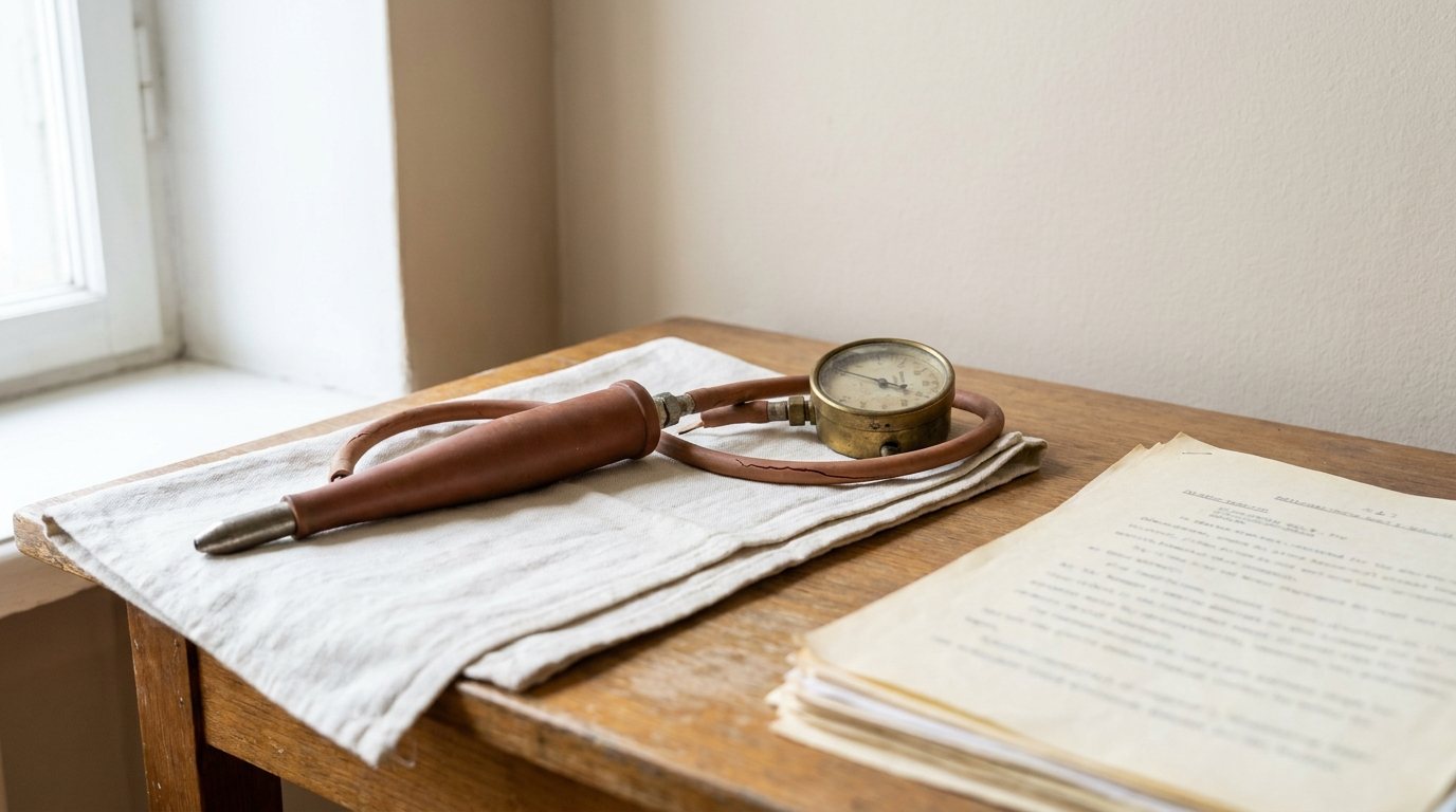A 1940s pelvic floor measuring instrument on a desk